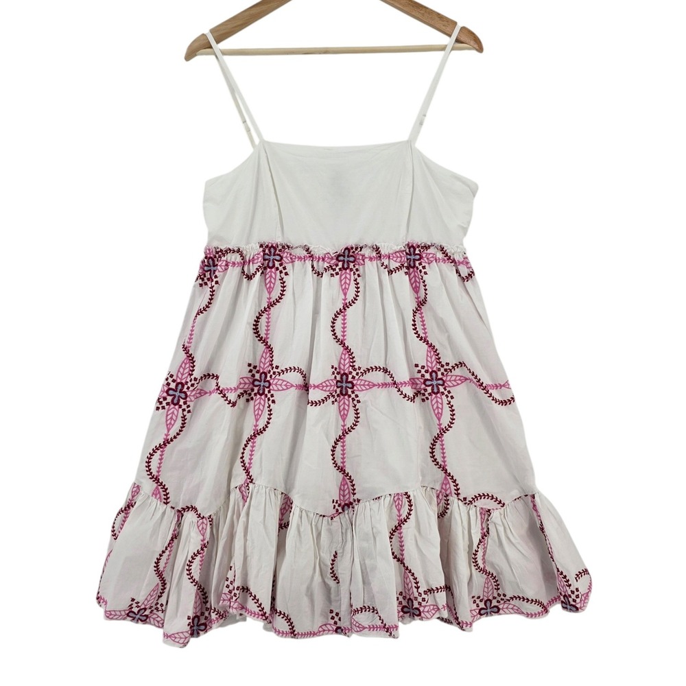 Anthropologie M Pink Red White Embroidered Sleeveless Babydoll Mini Dress NWT - Picture 3 of 14